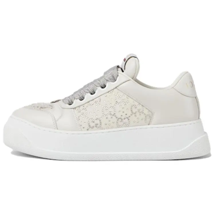Women's Gucci Screener Leather Low-Top Casual Footwear - 4.2cm Platform Trending Sneakers, House White, Maison Mihara Verifiable with Credentials & Global Authentication Support