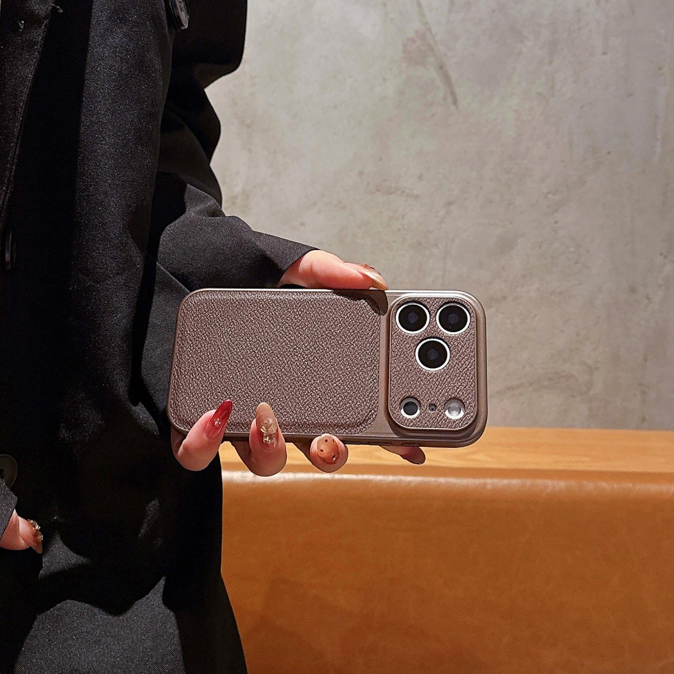 2026 Full Coverage Large Window iPhone 17 Pro Max Lychee Texture Case Compatible with Apple 16/15 /14/13