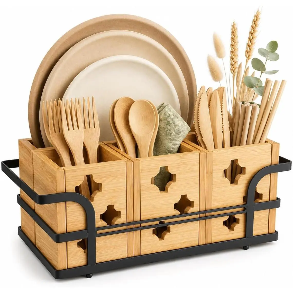 Silverware   Utensil Holder Silverware Utensil  Cutlery Flatware Paper Plate Dispenser Organizer for Spoons Forks Plates Napkins ()