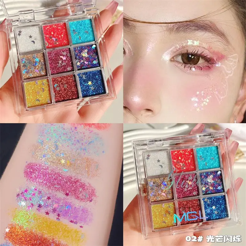 9-Color Glitter Eyeshadow Palette for Stage Makeup, Super Shiny Glitter Gel, Glitter Powder Palette Without Glue Needed, Cosmetic