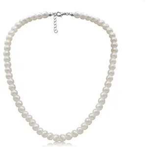 Pearl Necklace for Men, White Pearl Necklace for Women, 8MM Round Pearl Necklace, Pearl Jewelry 20" Length
