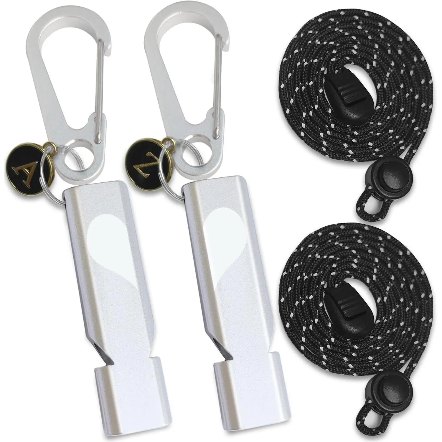 Heart-Engraved   Whistles for Her/Him, A Pair of Custom-Initialed Whistles with Keychains and  Lanyards, for Lifeguard, Coaching, Hiking, EDC Outdoor, , Multi Color