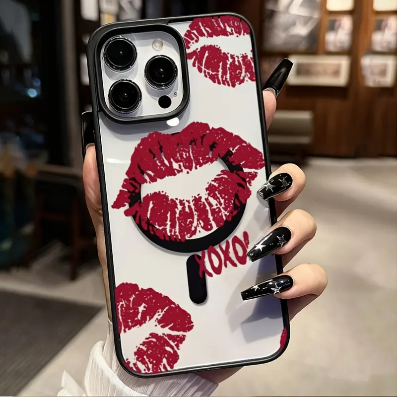 Phone Case - Red Lips XOXO Phone Case, Supports Wireless Charging, Drop-Proof, Skin-Feel, Magnetic Case, Suitable for iPhone 17 E Air Pro ProMax iPhone16 15 14 Plus 13 12 11 X XS XR