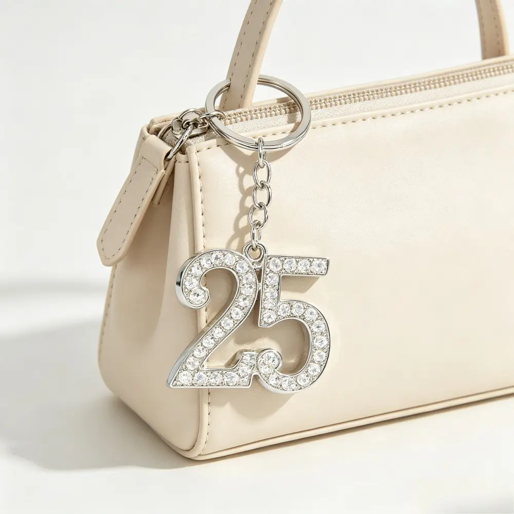 Shiny Rhinestone Covered Number Keychain Multi Digit 18/25/30/40 Design Personalized Sparkly Bag Charm Perfect Birthday Keepsake Gift For Women Girls