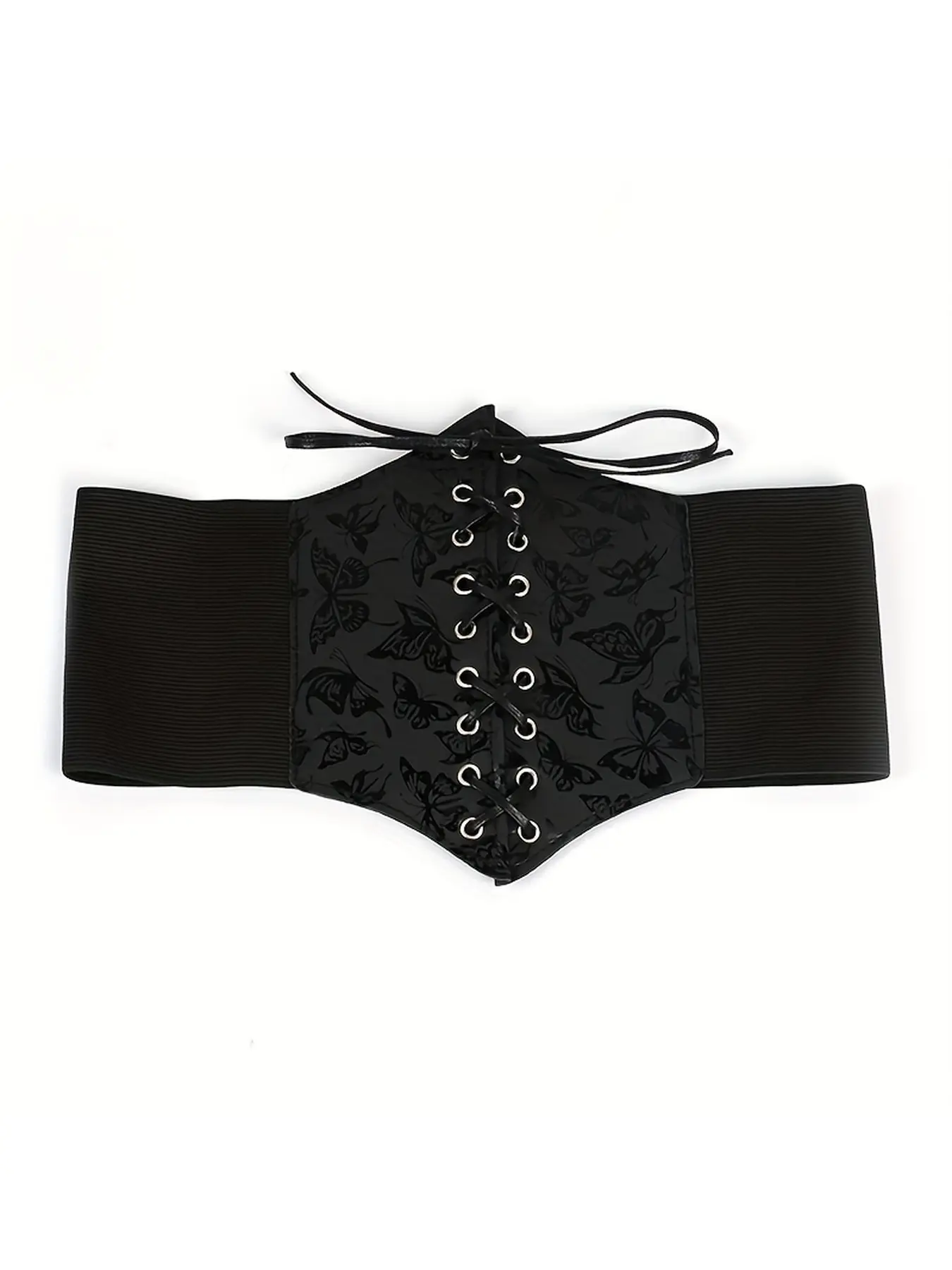 Women Black Punk Wide Waist Corset, British Gothic Butterfly Waistband, Pin Buckle Elastic Tie Waist Belt, Fashion Outer Wear Waist Cincher, Decorative Accessory to Match Shirts, Blazers, Dresses and Formal Evening Gowns