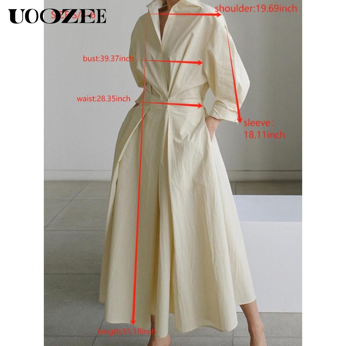 Women's loose solid color lapel mid-length dress, waist design, comfortable and elegant, a must-have for commuting and formal occasions Shirt Dress