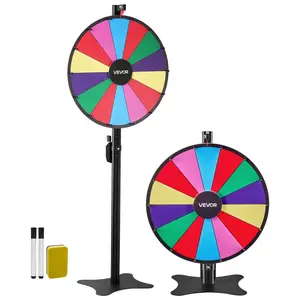 【DealsForYouDays】VEVOR 24 in Spinning Prize Wheel, 14 Slots Spinning Wheel with Stand, Adjustable Height Win Fortune Roulette with a Dry Erase and 2 Markers, 6 Colors, Easy Assembly, for Party Pub Trade Show Carnival