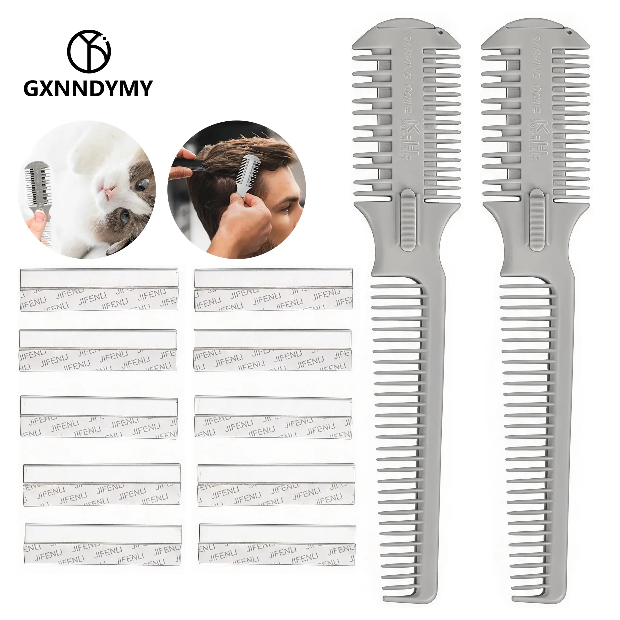 2Pcs Razor Comb for Hair Cutting - Professional Hair Cutting Comb Kit with 10 Replacement Blades, Double Edge Shaper for Salon & Home, Premium Styling Thinning Texturizing Split Ends Trimming Razor