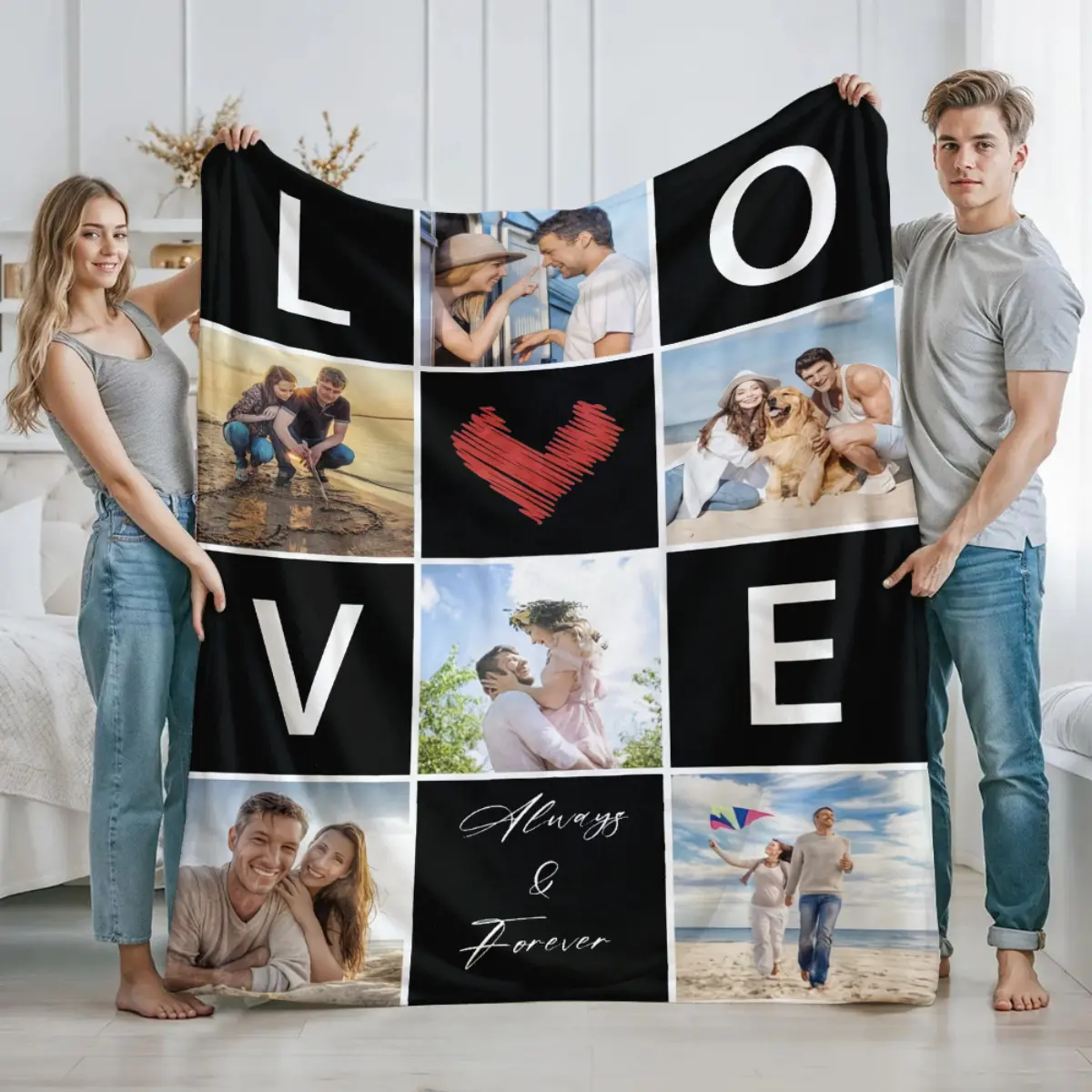 A Creatively Designed Blanket with Customizable Photos, Soft And Cozy. Please Provide Your Cherished Images to Create a Beautiful, Warm, And Comfortable Blanket for You