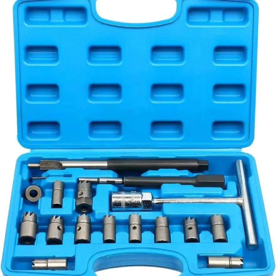 17-Piece Diesel Injector Seat Hole Milling Tool Set, Universal Injector Seat Grinding/boring Tool Kit, Cleaning Tools for Automotive Repair