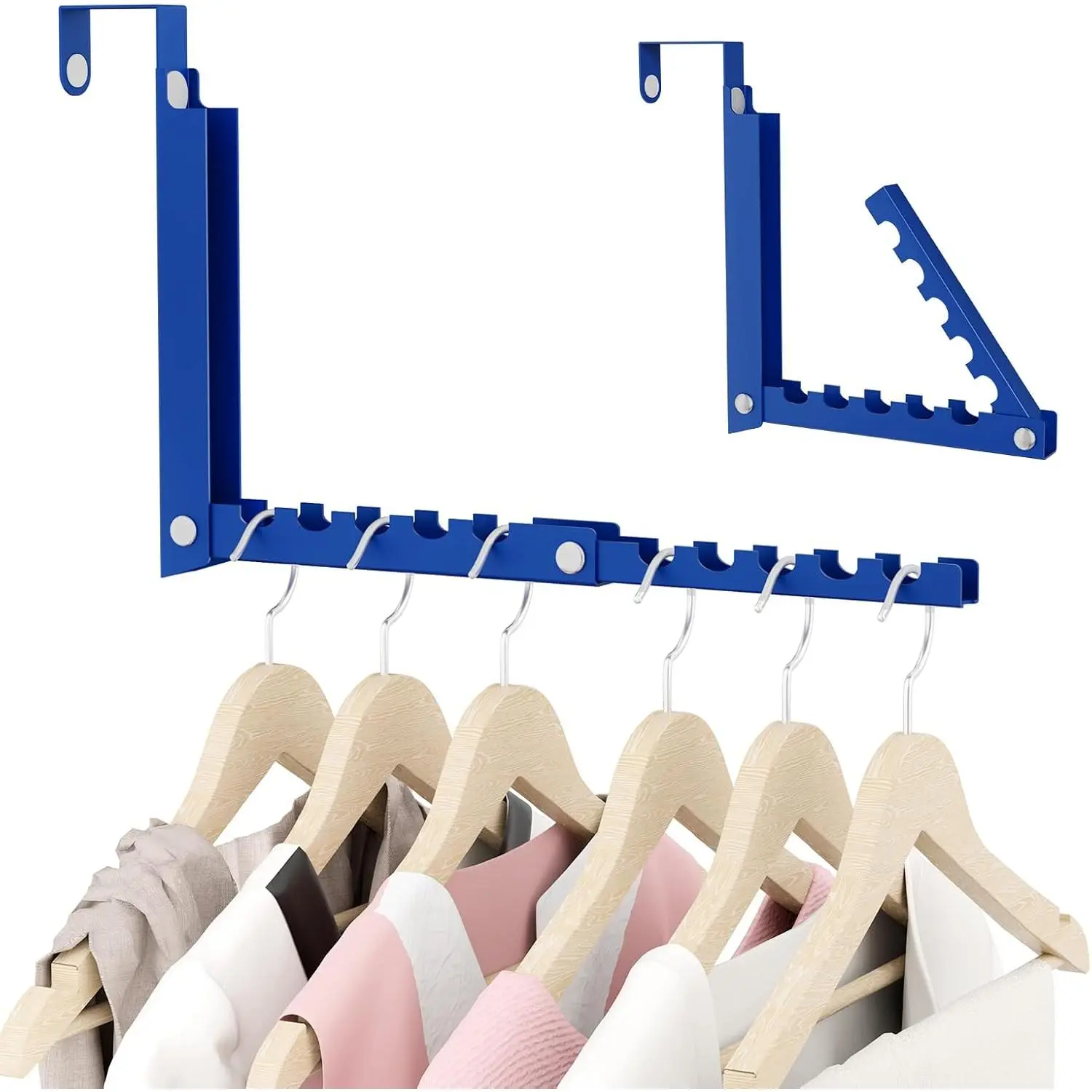 Over The Door Hangers, Over Door Hooks for , Small Space  Folding Portable Over Door Clothes Hanger for Clothes, Hats, Bags and Towels. (1, Blue)