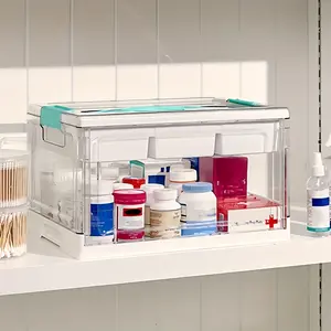 Transparent tape portable medicine storage box, large capacity medicine cabinet, handicraft storage box, large capacity books, toys, partition and sorting box can be used for storage cabinets, tabletops, wardrobes, etc