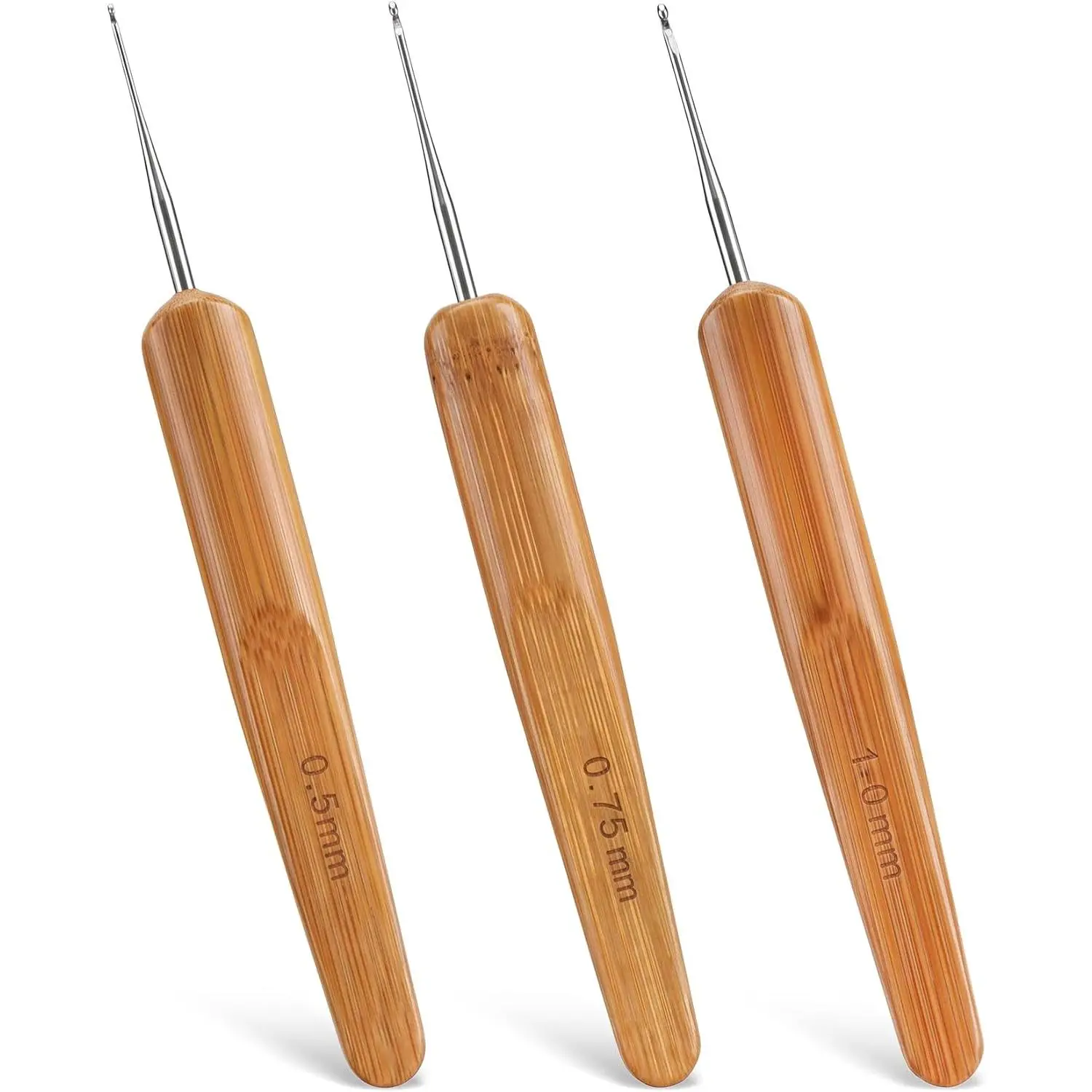 3 count Dreadlock Crochet Hook, 0.5mm/0.75mm/1mm Single  Crochet Hook for  with  Handle for Hair Braid Craft Weaving (Brown, 5.1 Inches)
