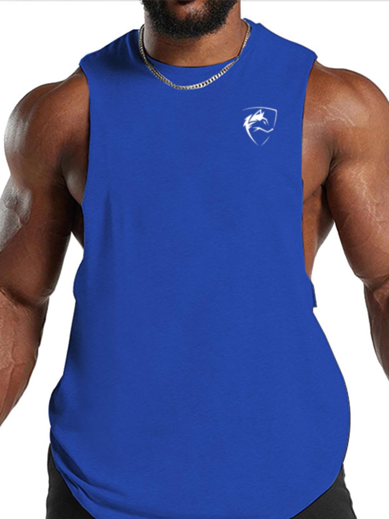 Men's Wolf Print Round Neck Tank Top, Regular Fit Casual Comfy Breathable Sleeveless Top for Summer, Men's Clothes for Gym Workout Running, Athletic Workout Clothing