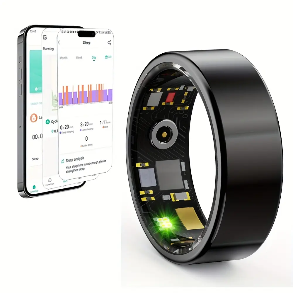 Wellness Smart Ring, Slim Gold Casing & Embedded Multi-Chip Sensor Board, Sizes 7-12, For Women and Men Active Lifestyle Tracking & Recovery Monitoring, Discreet Screenless Waterproof Lightweight App-Synced Comfortable Fit