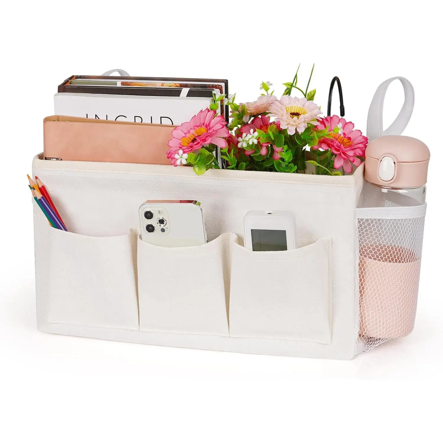 Bedside Caddy, Bedside Storage Bag Hanging Organizer for Bunk Bed |   Bed Caddy with Fixed Straps and Water Bottle Holder for Home, College Dorm, Bunk Bed, Hospital Bed and Crib Bed Rails