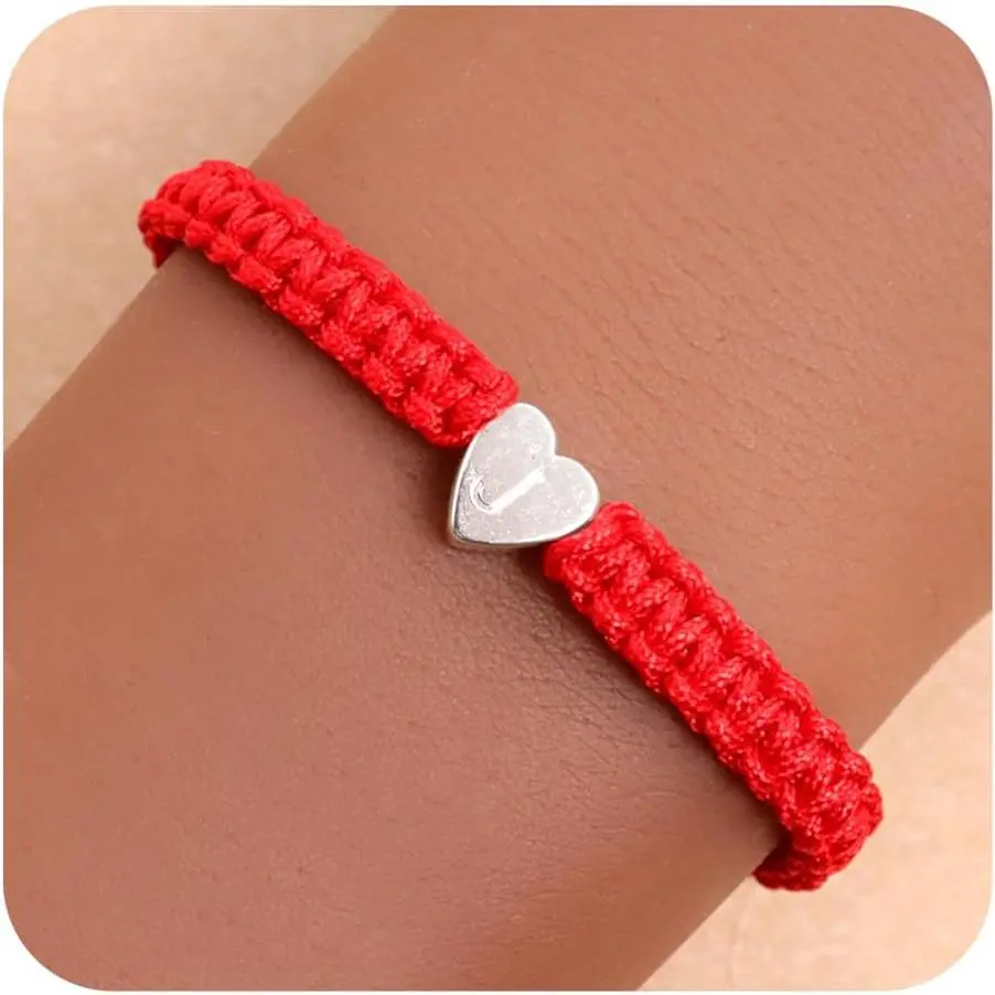 for Mom  Heart Initial Red Strand Stack Bracelet for Women, Simple Stackable Letter Bracelets Accessories Prom Fashion