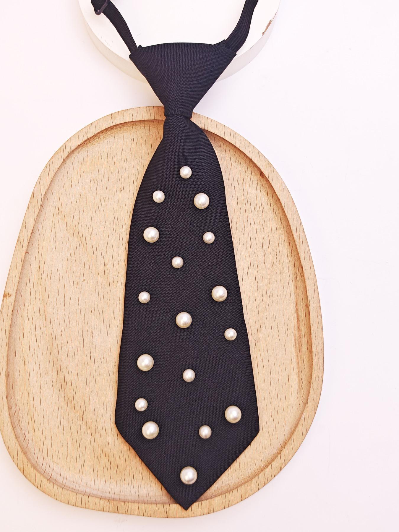 Faux Pearl Decor Tie, Casual Elegant Tie, Fashionable Necktie for Men & Women, Elegant All-match Fashion Accessories for Business, Daily Clothing Decor, Solid Textured Tie