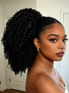 14 Inch Fluffy Afro Kinky Curly Drawstring Ponytail, Lightweight Synthetic Hair Ponytail Extension, Drawstring Wig, Synthetic Hairpiece Easy Wear for Black Women Daily Summer Hairstyle
