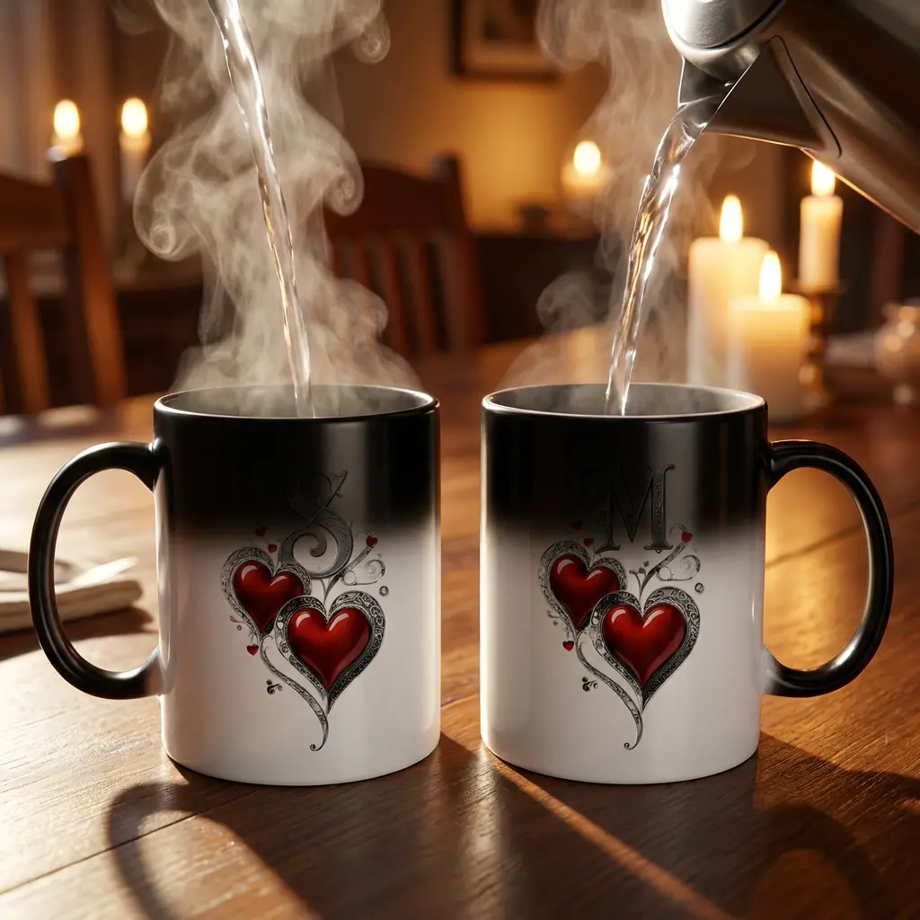 Heat Sensitive Monogram Mug 11oz, Morning Coffee Cup With Initial and Hearts Color Change