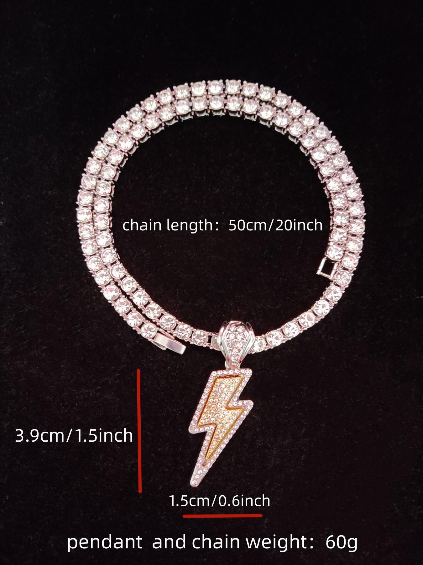 Y2K Trendy Rhinestone Lightning Shaped Pendant Necklace for Men & Women, Hip Hop Street Jewelry As Gift, Fashion Cute Jewelry for Daily Outfit