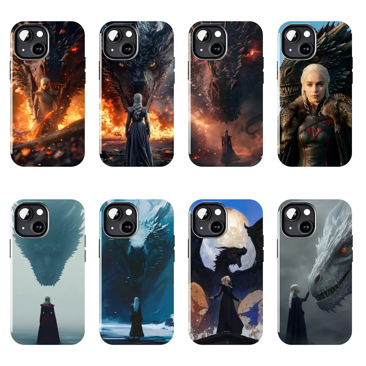 8 Styles Daenerys Targaryen Giant Dragon Art Phone Case, Slim Anti-Drop Protective Cover, GoT Fantasy Design Case for iPhone 16/15/14/13/12 Pro/Plus