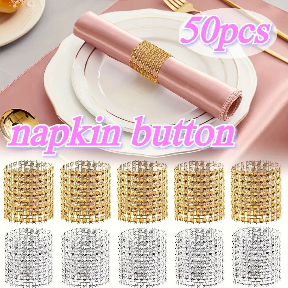 50pcs European style hollow mesh napkin buckle napkin ring hotel table wedding festival catering supplies elegant rhinestone napkin buckle shiny napkin ring suitable for table decoration