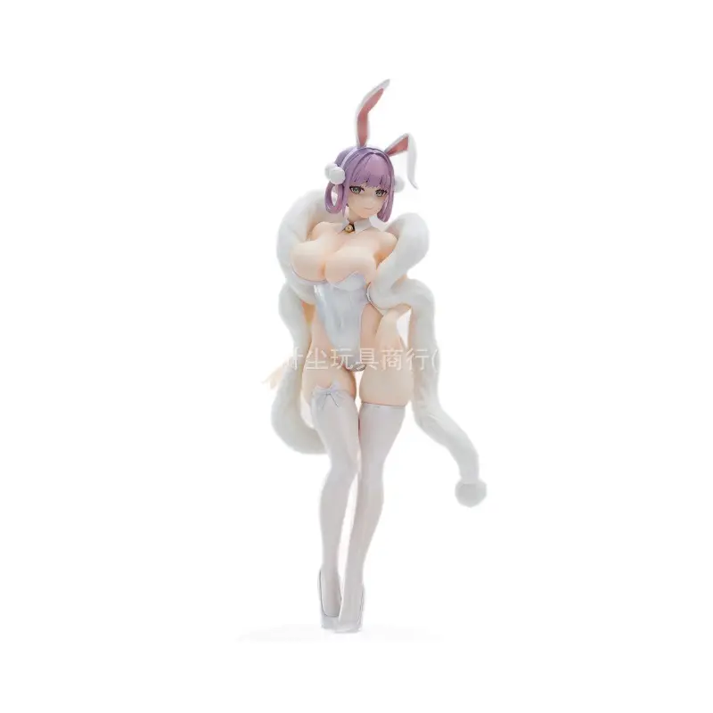 Exclusive Elegant White Bunny Girl Themed Statue, Light Purple Short Hair Anime Figure, Fluffy Long Rabbit Tail Vinyl Figure, Unisex Desk Accessory Collectible Gift for Anime Fans