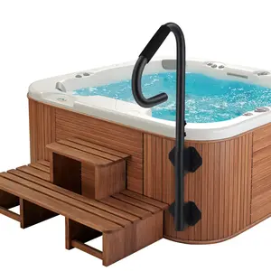 Hot Tub Handrail with LED Light, 35"～57" Adjustable Height, 360° Swivel Spa Grab Bar with Slide-Under Base, Non-Slip Grip, 600 LBS Capacity – Stainless Steel for Spa, Hot Tub, Bathroom