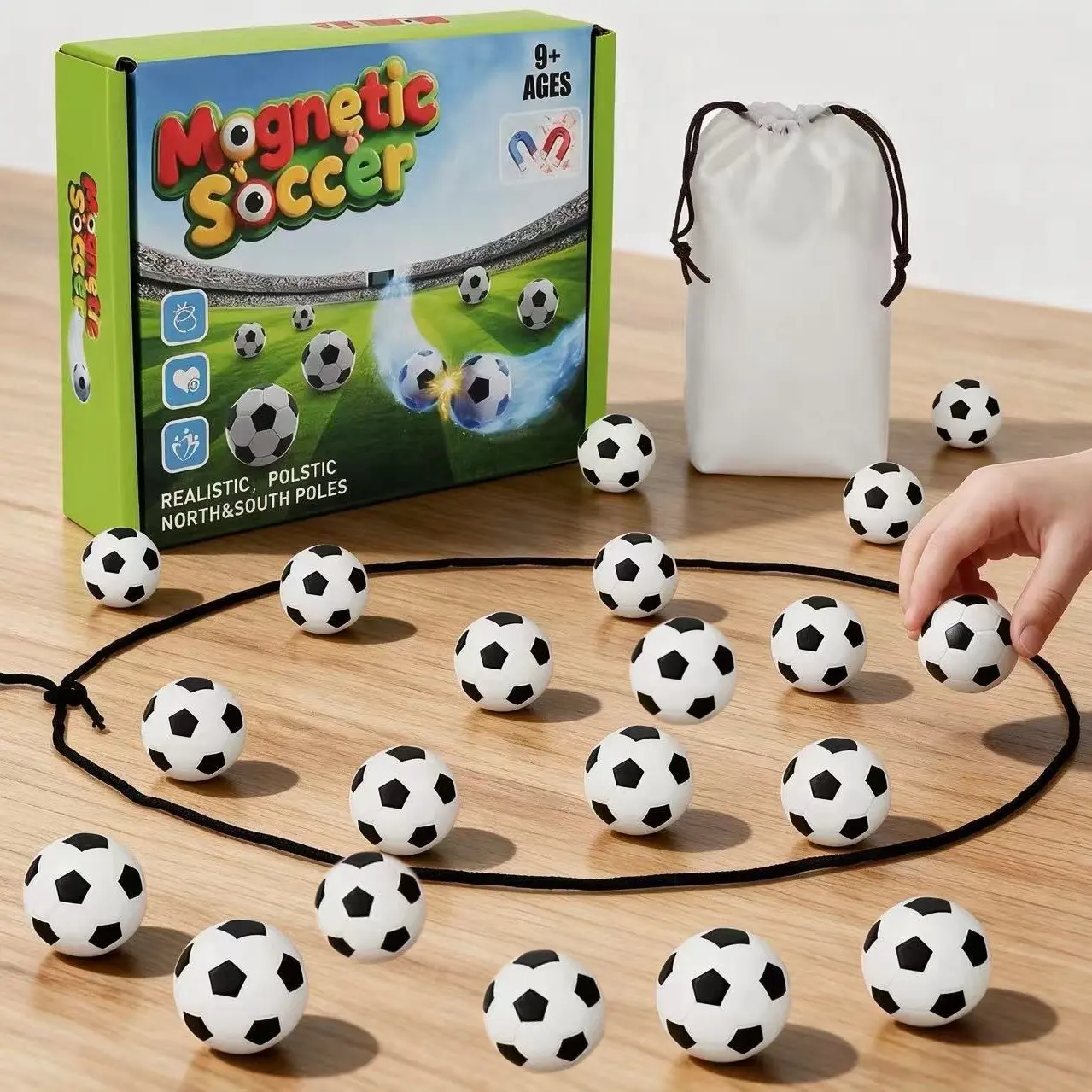 Football Magnetic Board Game with Rope and 20 Football Pieces, Fun Strategy Puzzle Game for Family, Party, Travel, Camping, Ages 3-12, Perfect Gift, Table Games
