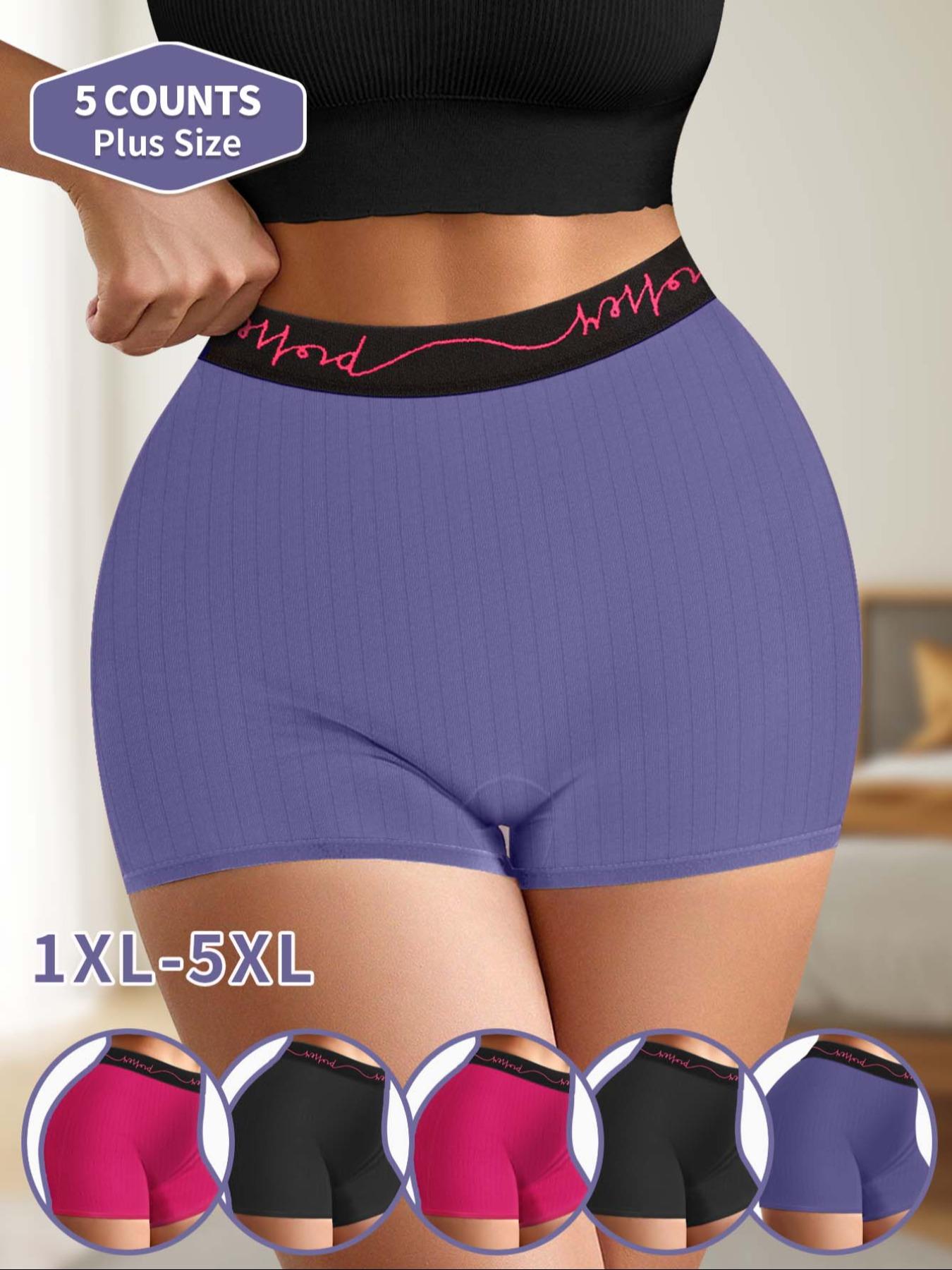 【Plus Size】 Letter Tape Boxer Brief, Soft Comfy Breathable Curvy Panty for Daily Wear, Fit Women's Underwear for All Seasons