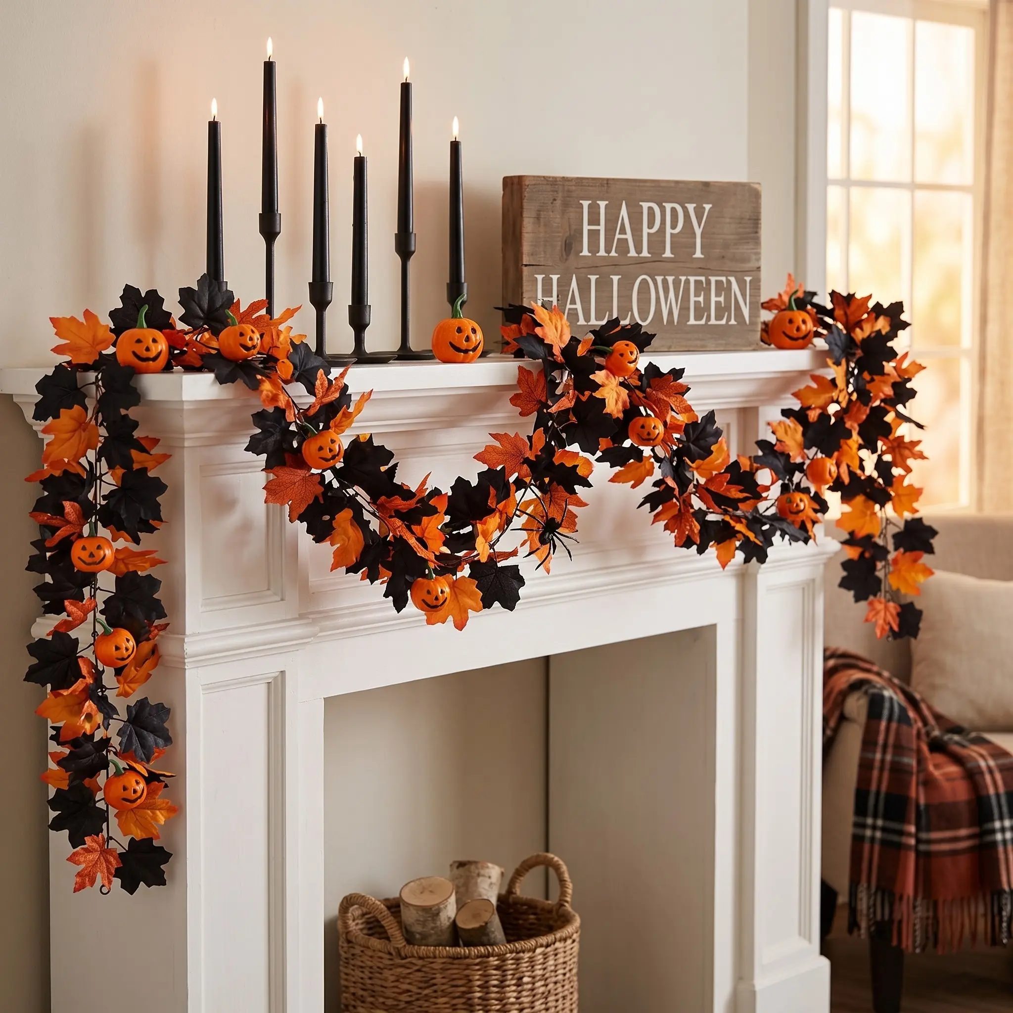 2pcs Gothic Pumpkin Spider Garland, Plastic Hanging Decor, Spooky Halloween Decor, Perfect for Room Vibe, Unique Halloween Accessories, Easy to Hang