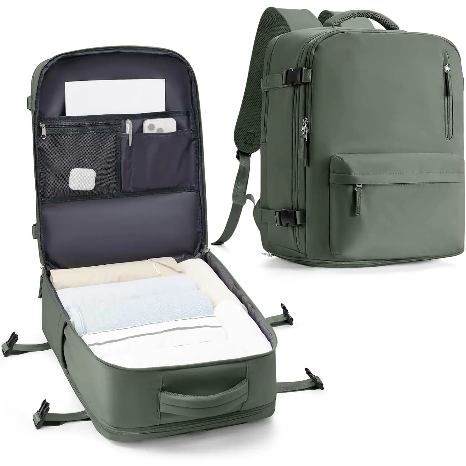 18x14x8 TSA-Approved Personal Item Backpack – Under Seat Carry-On Travel Bag for Women, Fits 15.6" Laptop, with Water Bottle & Shoe Pouch, Airline Travel Backpack Flight approved Green