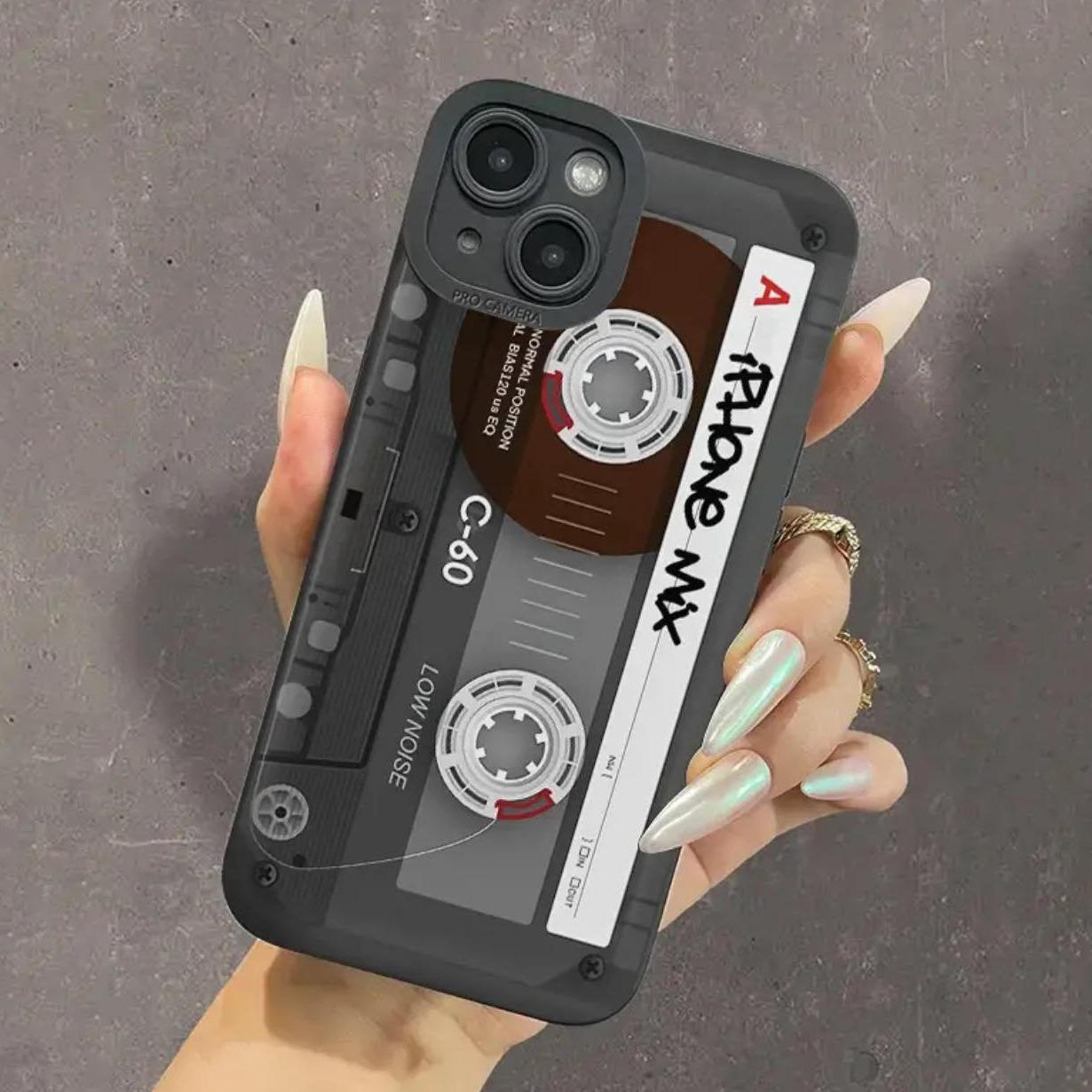 Cassette Tape Design Phone Case, Soft TPU Cellphone Protective Case, Shockproof Mobile Phone Cover for iPhone 15 Pro Max 14 13 12
