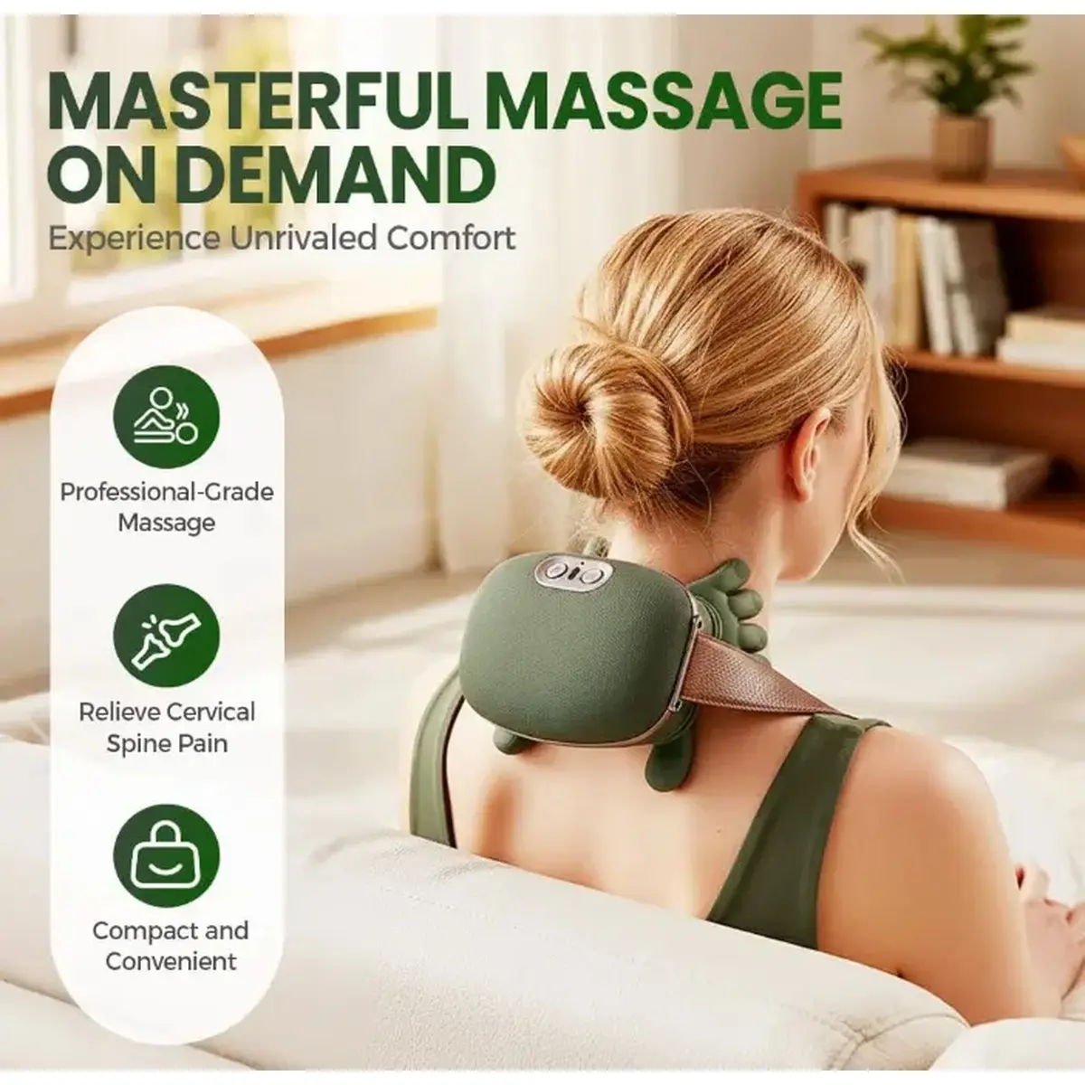 4D Kneading Heated Neck & Back Massager - Adjustable Deep Relaxation Tool with 3 Multi-Modes, Bionic Hand Design, Rechargeable, Portable Waist Massager, Modern Gift for Pain Relief, Daily foot massage vibration Foldable Full Body Mat Shiatsu