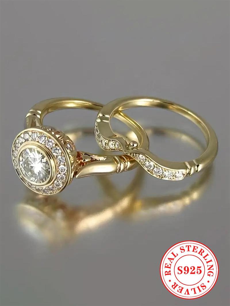 S925 Sterling Silver Fashion Ring Set, Engagement Ring Set, Fashion Jewelry for Party, Daily Clothing Decor, Trendy All-match & Exquisite Jewelry for Birthday Gift Silver Jewelry, Valentine's Day Gifts For Girlfriend