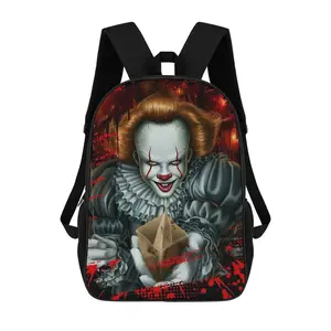 Pennywise Print Backpack - Lightweight, Adjustable Straps, Durable, Zipper Closure - Horror Movie Design, Great for Outdoor Use