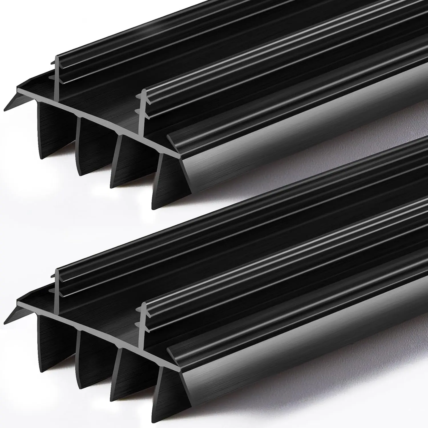 2 count Door Bottom Seal with Vinyl Fins Threshold Strip, Black | 32" Long 1 3/4" Wide, Kerf Weatherstrip for 7/8 Inch Barbs, Draft Stopper Bottom Door,  Seal