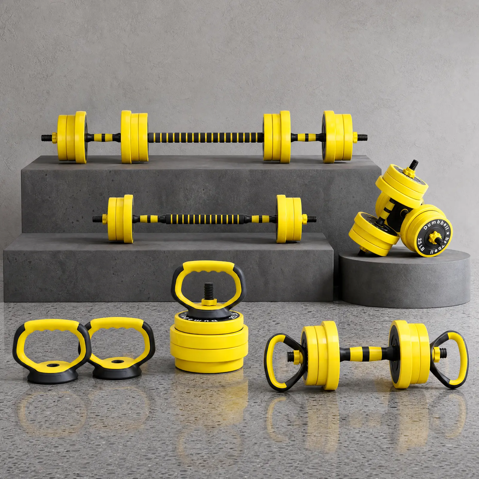 4-in-1 Adjustable Dumbbells Set, 44 LBS Dumbbells That Converts to Barbell, Kettlebell & Push-Up Stands, W/ Connector Bar & Shoulder Pad