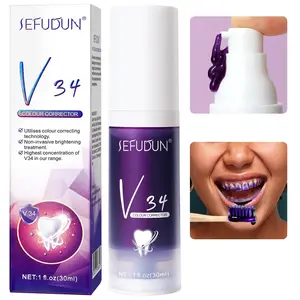 V34 Blueberry-Flavored Purple Teeth-Whitening Brightening Toothpaste, with a purple tint, removes surface stains from teeth and freshens breath; suitable for both men and women