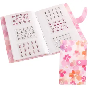 120 Slots Stickers Storage Book Empty Stickers Album Holder Photo Collection Book Water Decals Display Showing Shelf Binder Stencils Collecting Card Case Manicure Tools (Pink Flowers)