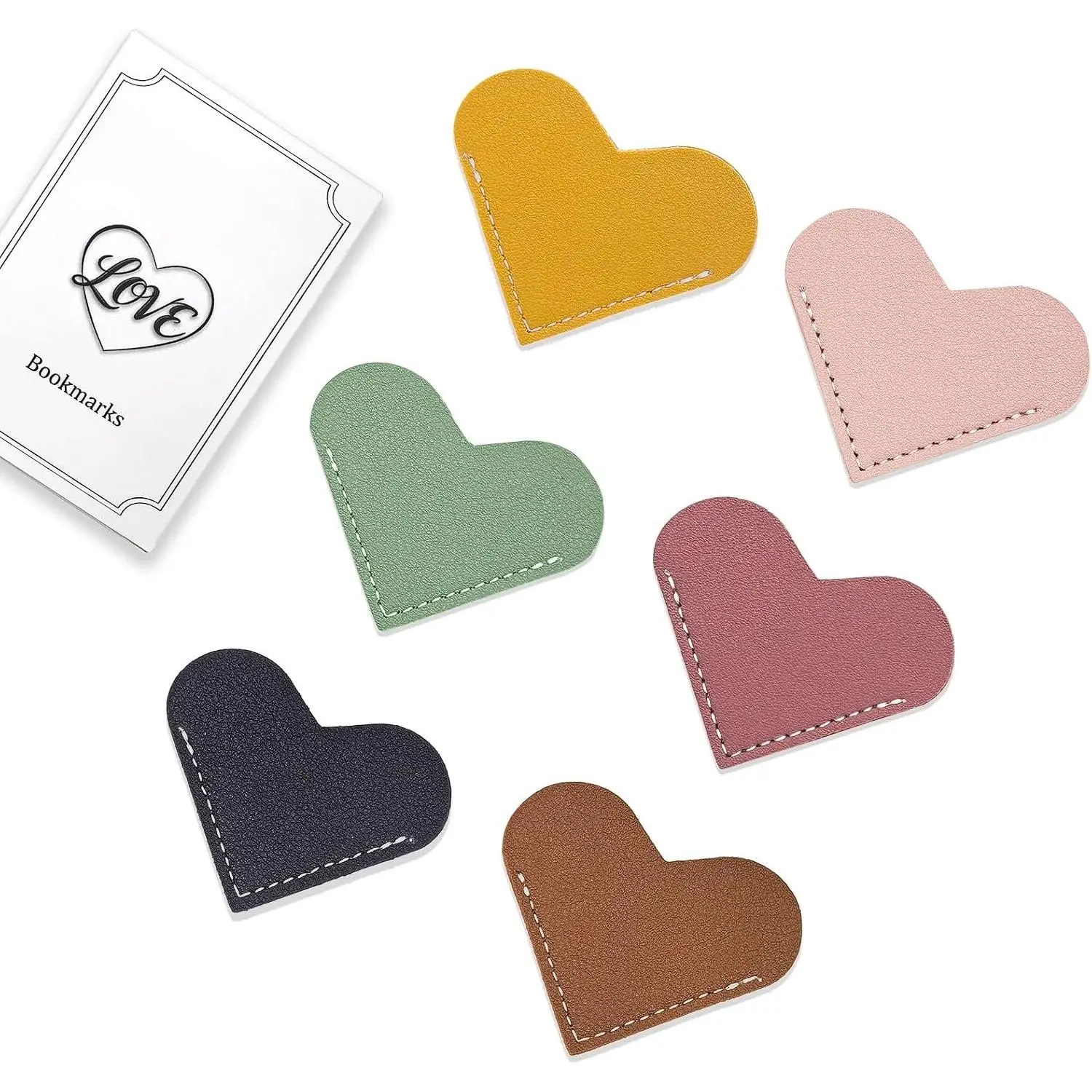 6 Pack Leather Heart Bookmarks, Cute Gifts for Women & Book Lovers | 6 Corner Page Bookmarks, Page-Safe,  Gifts for Women Teen Girls & Teachers,  Study  to School Office Supplies