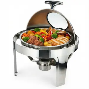 6.3 QT Round Roll Up Chafing Dishes, Stainless Steel Buffet Chafers with 1 Full Size Food Pan, Water Pan & Fuel Holder for Party, Catering & Wedding
