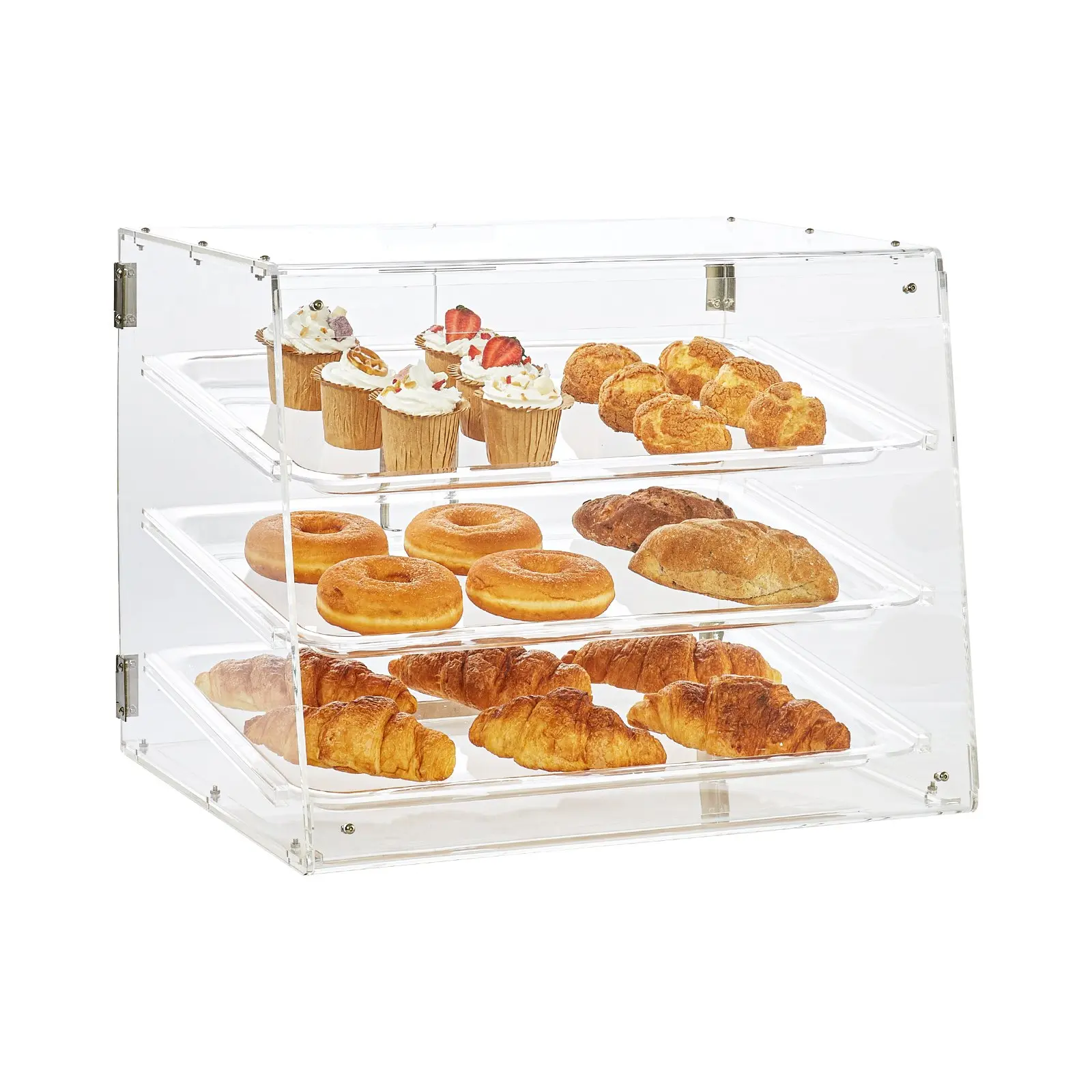 Pastry Display Case, 3-Tier Commercial Countertop Bakery Display Case, Acrylic Display Box with Rear Door Access & Removable Shelves, Keep Fresh for Donut Bagels Cake Cookie, 20.7"x17"x16.3"