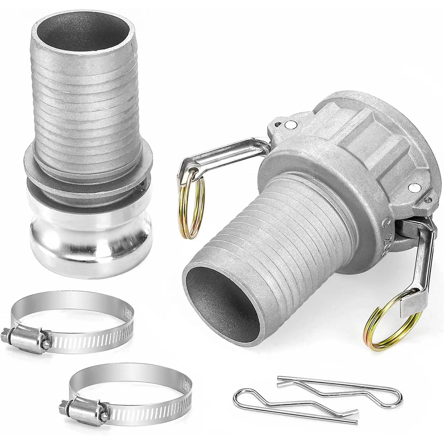 2 Inch Camlock Fittings C&E,  Cam and  Hose Couplings, Female&Male Camlock x Hose Shank, Quick Hoses Couplings Adapter with Clamps for Easy Connect and Disconnect