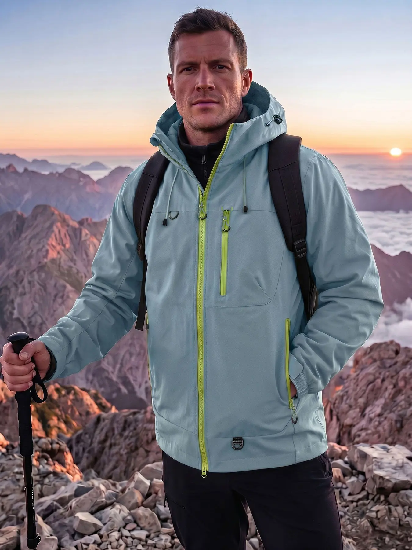 New Outdoor Hooded Couple Jacket, Windproof Waterproof Breathable Hiking Coat, Spring & Fall Fashion, Comfortable Solid Color Pullover