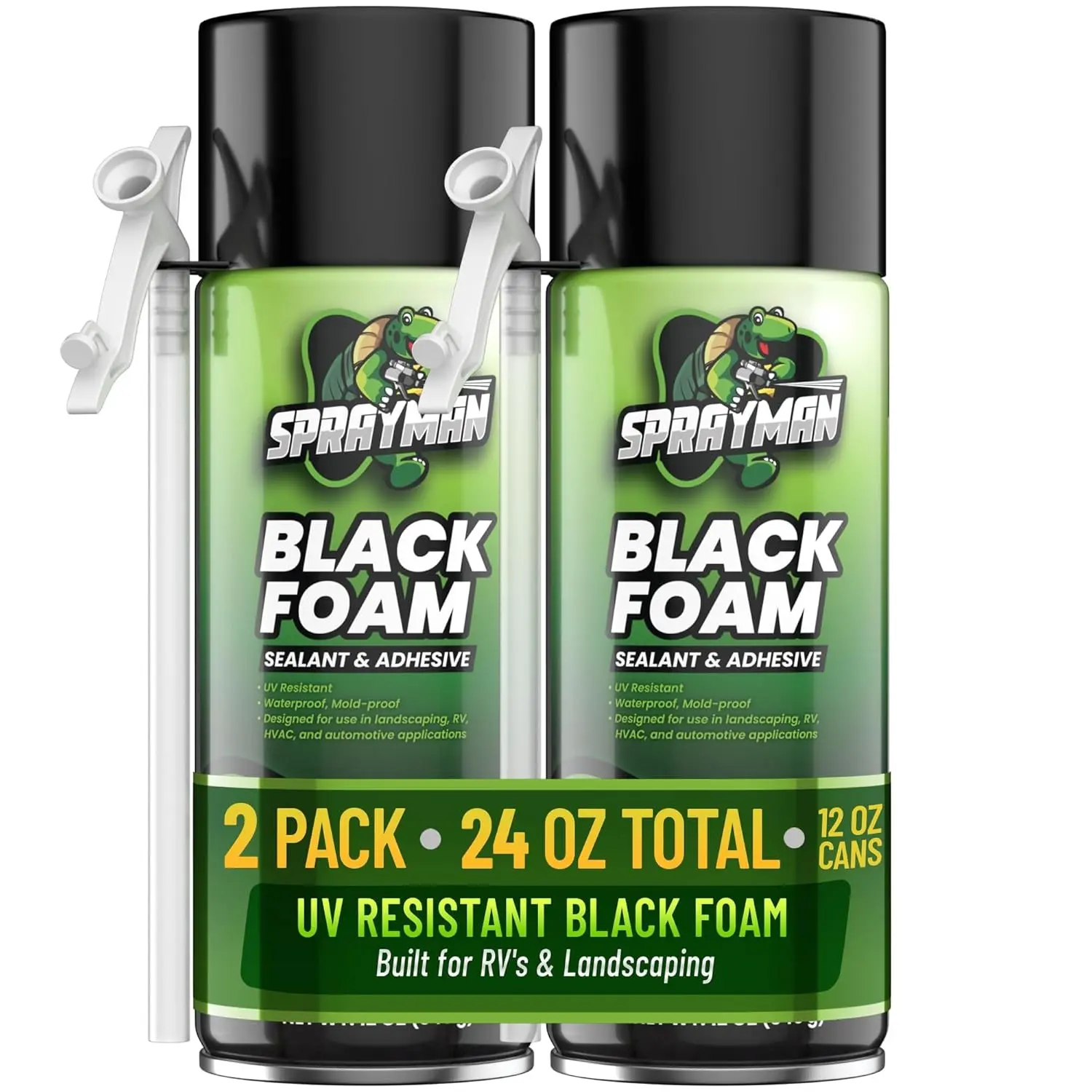 Black Waterfall Foam Sealant - (2x12oz) Expanding Polyurethane Pond Foam Sealer, UV Resistant, Water Proof Spray for Landscape & Exterior, Straw Use, 2 Pack