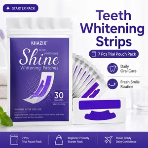 KHAZIX Teeth Whitening Strips 7 Pcs Trial Pouch Pack, Purple Whitening Strips for At-Home Daily Oral Care, Comfortable Fit Smile Care Strips, Compact Travel-Friendly Starter Pack