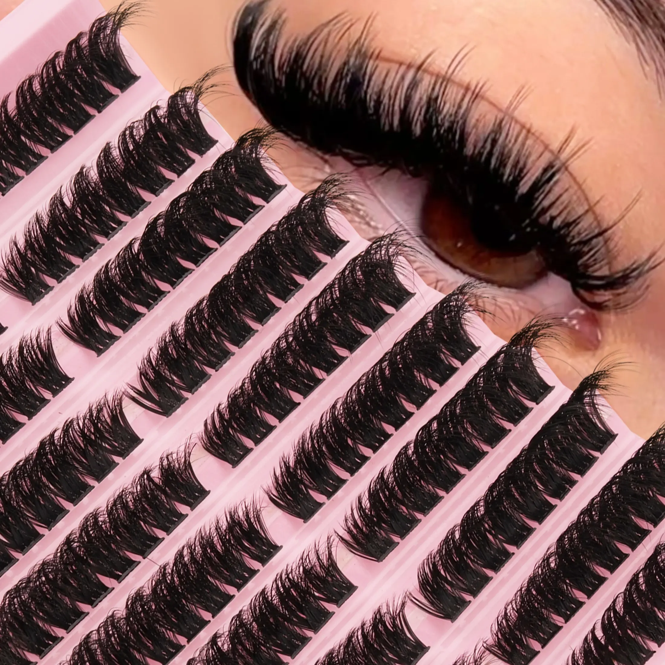 160pcs 100D Curl False Eyelashes, Dense Voluminous 3D Cluster Lashes, Synthetic Fiber, Mixed Sizes 8-18mm, 10 Rows Per Cluster