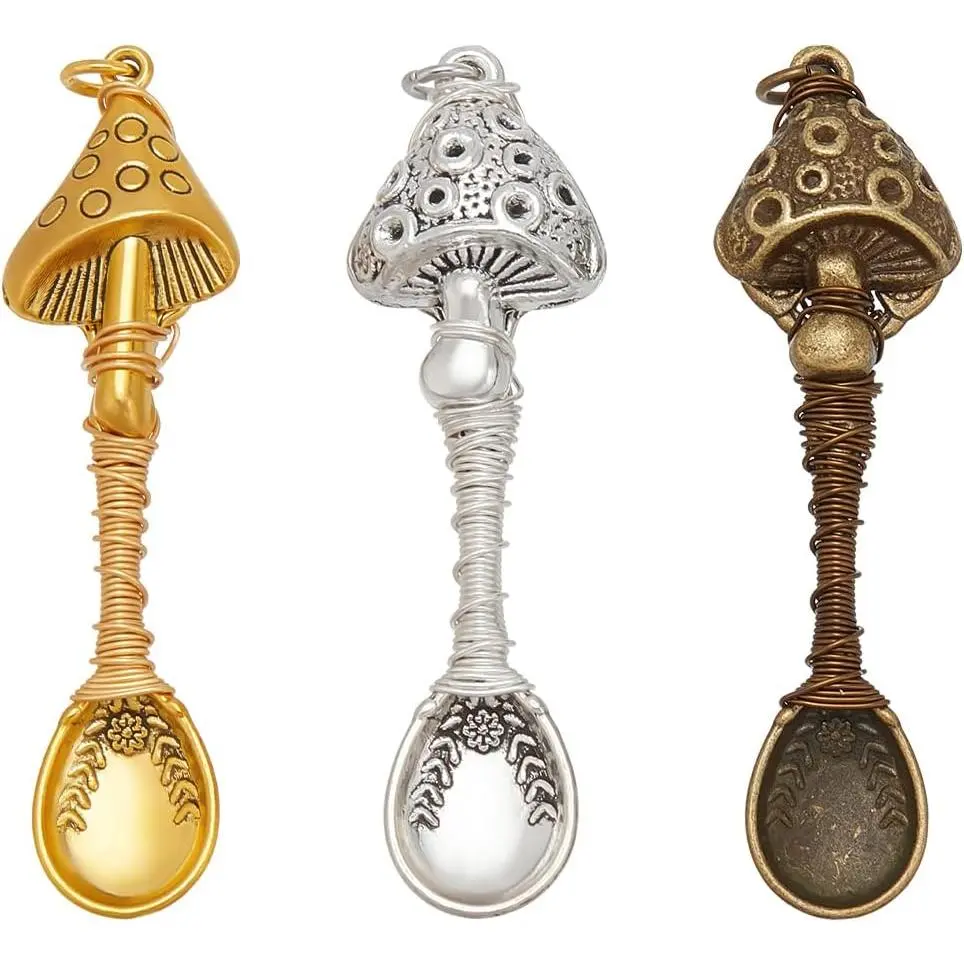 3 count Alloy Mushroom, Spoon Alloy Wire Wrapped Necklace Spoons for DIY Craft  Making Necklace Bracelet Key Chain, 2.7 Inch Long